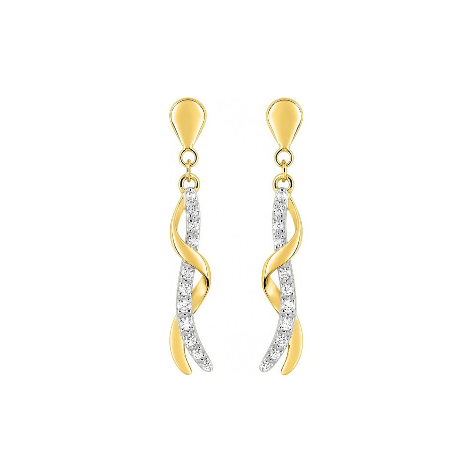 Boucles d'oreilles or blanc, or jaune et oxyde de zirconium